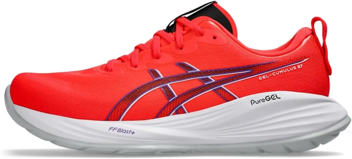 Мужские беговые кроссовки ASICS Gel-Cumulus 27, цвет Glacier Grey/Mid Grey, белый/красный