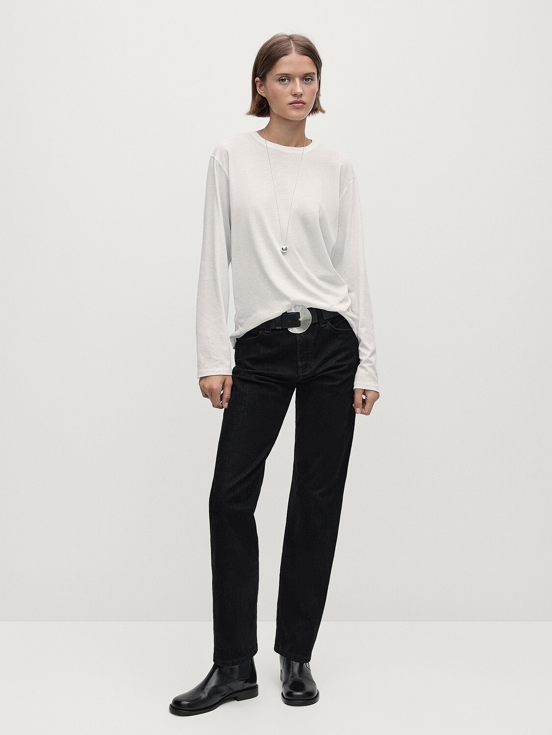 

Футболка с длинным рукавом из 100% хлопка Massimo Dutti, белый