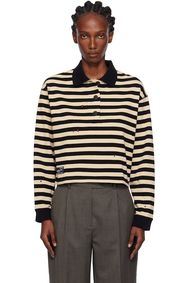 

Mfpen Черно-Бежевая укороченная рубашка-поло с рваными краями