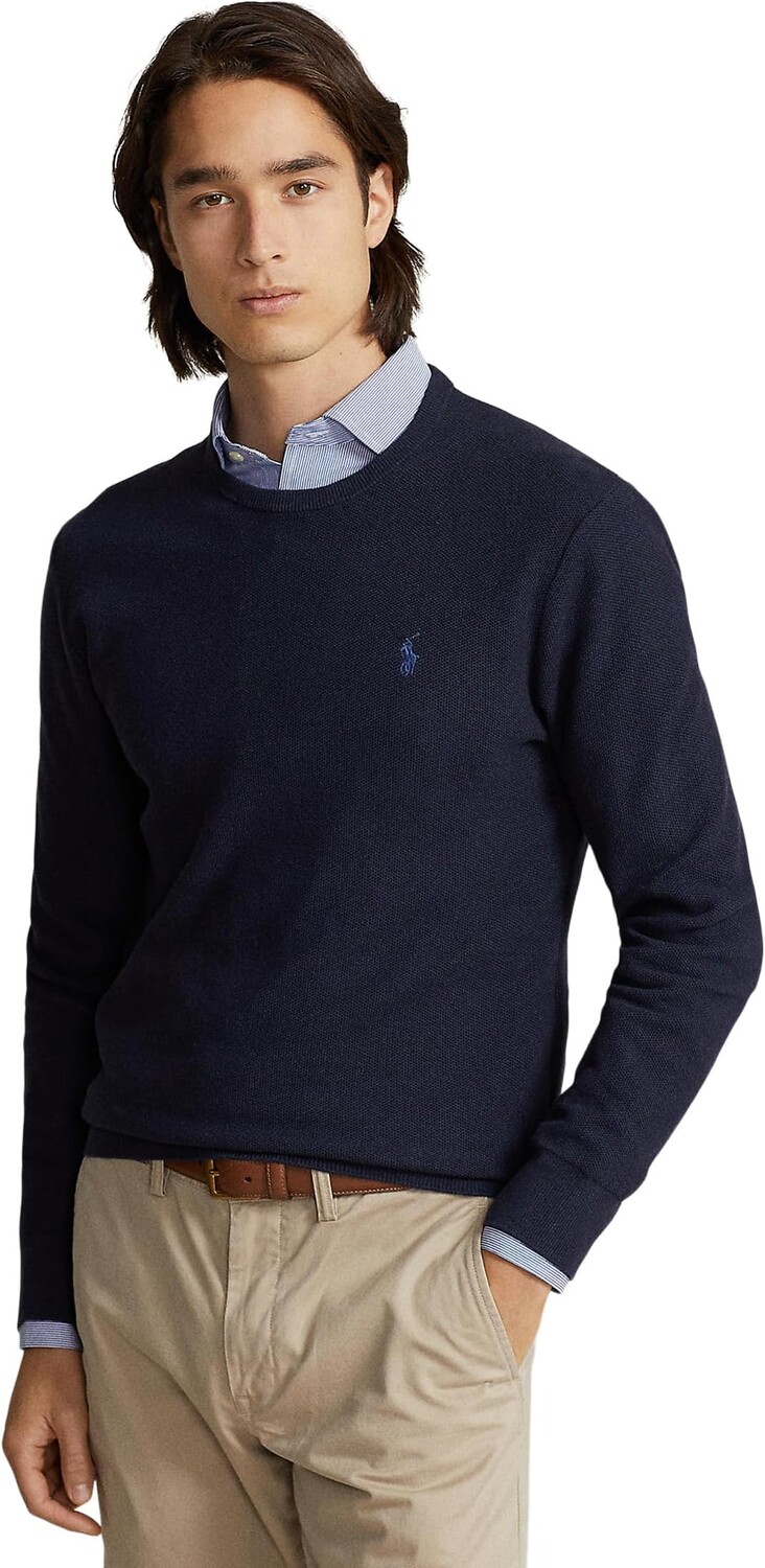 

Текстурированный хлопковый свитер с круглым вырезом Polo Ralph Lauren, цвет Navy Heather