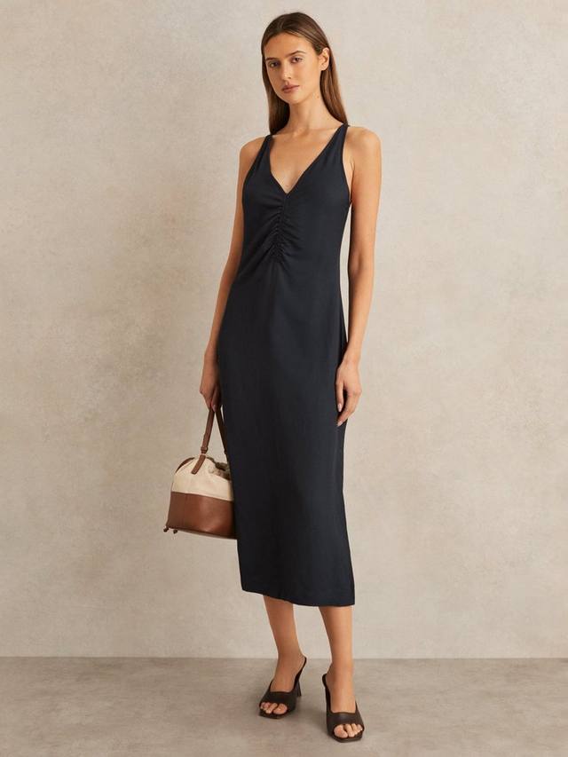 

Платье миди Petite Pari с защипами Reiss, Navy