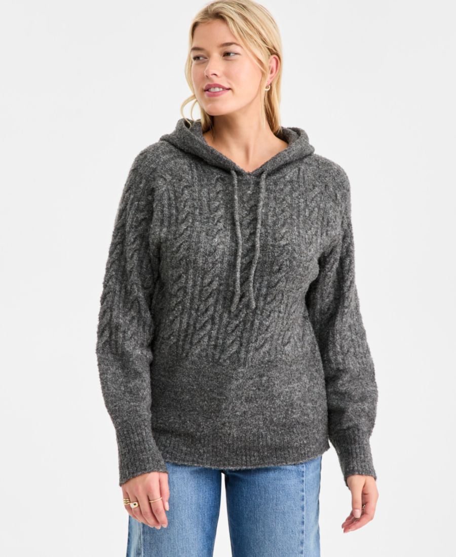 

Уютный женский свитер с капюшоном и косами, эксклюзивно от Macy's On 34th, Medium Grey Heather