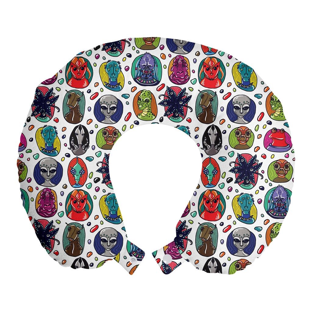 

ABAKUHAUS Extraterrestrial Travel Pillow Подушка для шеи, Абстрактные вымышленные существа, Пенопластовые дорожные принадлежности для самолета и автомобиля, 30x30 см, Разноцветные