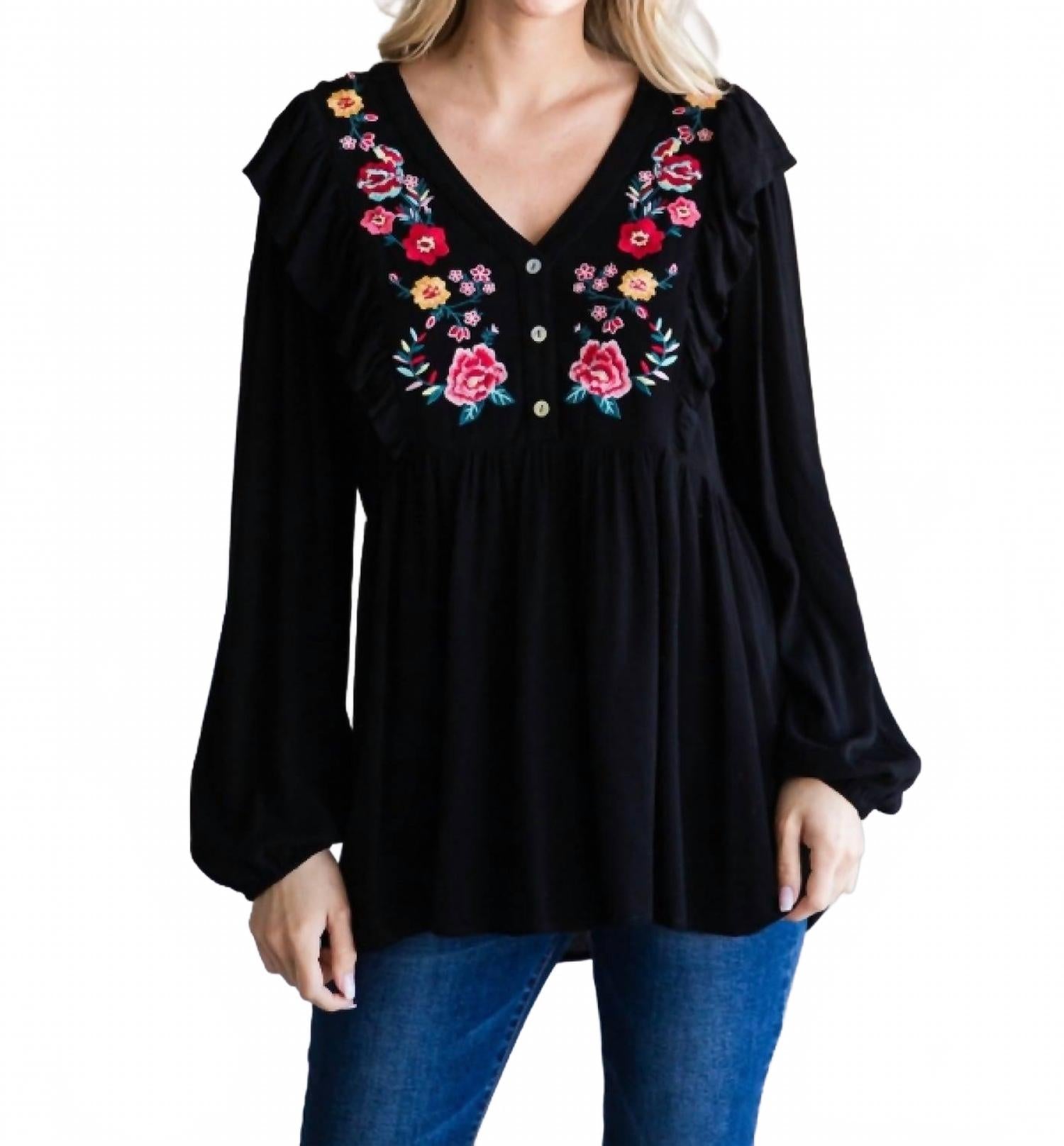 

Вышитая блузка бабочка в черном цвете Jodifl