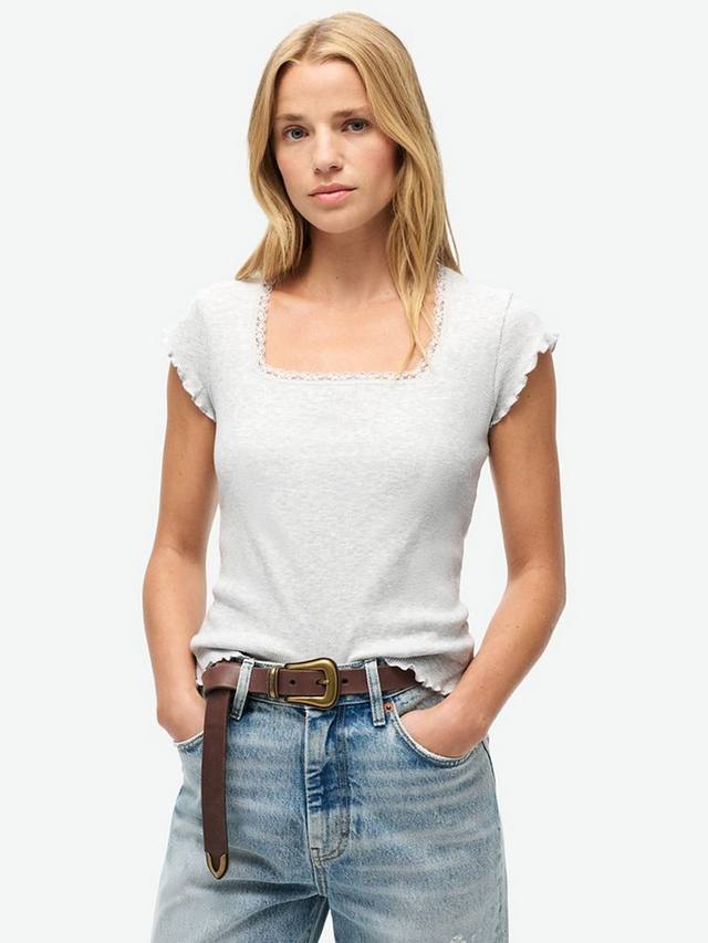 

Элегантный топ с кружевной отделкой и квадратным вырезом Superdry, Glacier Grey Marl