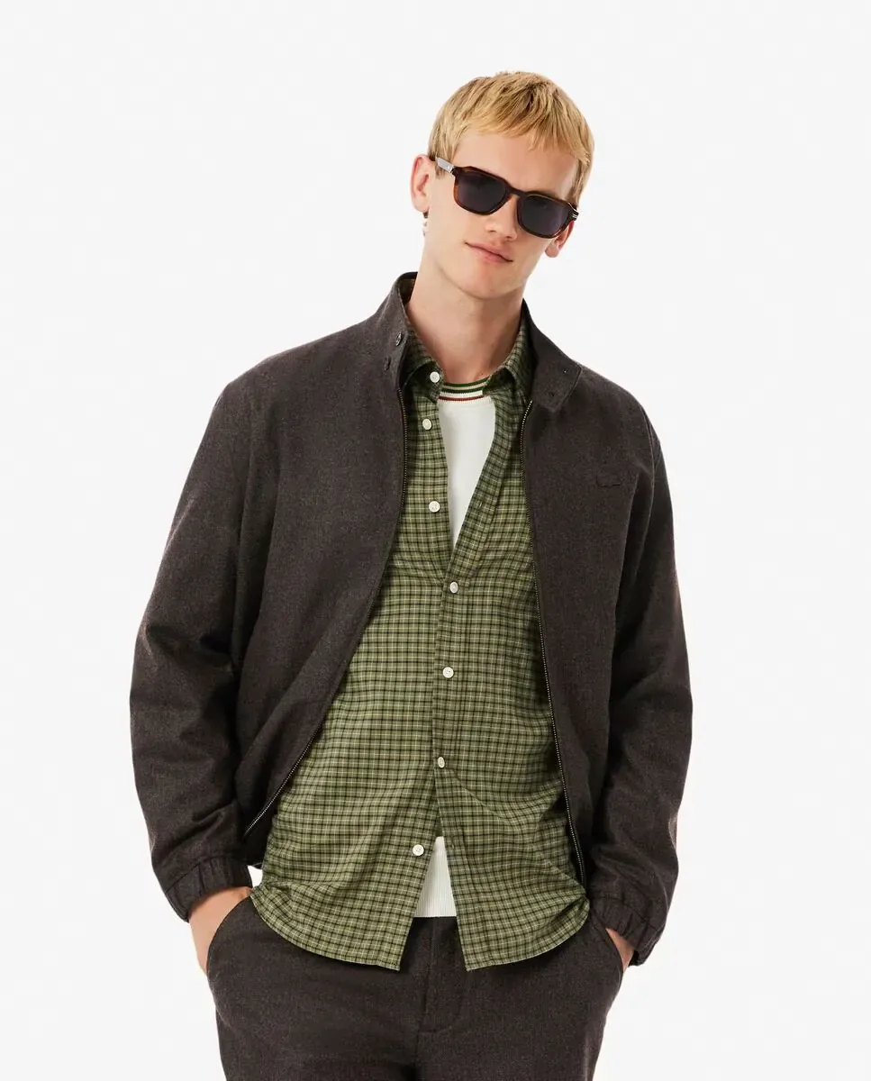 Lacoste Мужская куртка Харрингтон из шерсти коричневого цвета