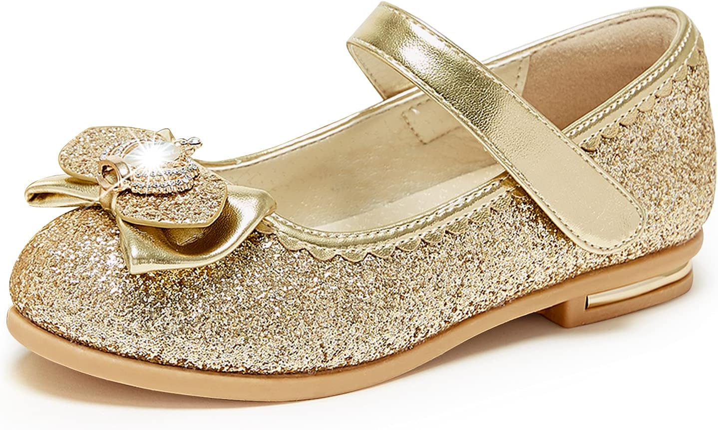 

Детские туфли для девочек Stelle с блестками, принцесса, цветок, Мэри Джейн, низкий каблук, обувь для вечеринки, свадьбы, выпускного для малышей, золотой