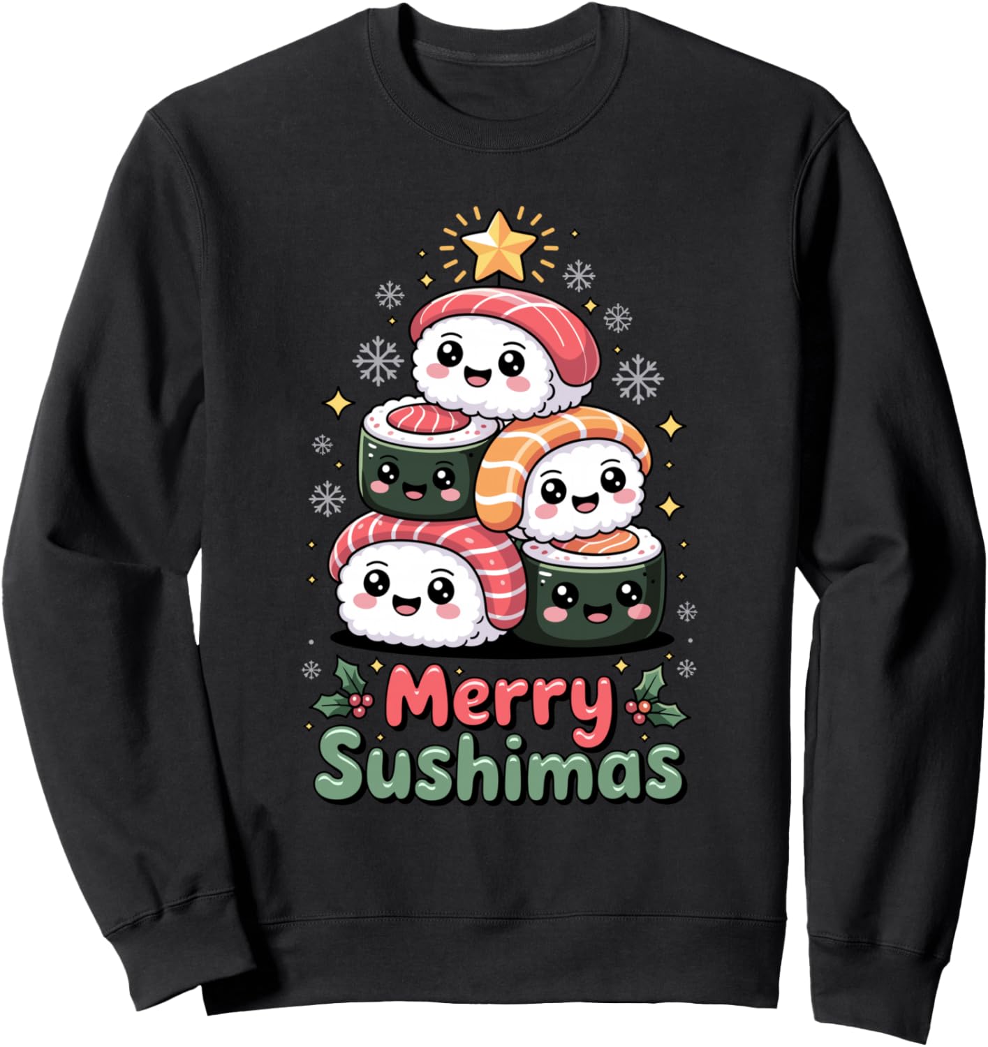 

Суши, рождественская елка, милая праздничная забавная толстовка с изображением еды Christmas Cute Arts, черный