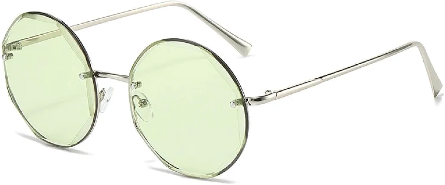 

Круглые солнцезащитные очки без оправы для женщин и мужчин, роскошные, в большой оправе, винтажные, с защитой от УФ-излучения UV400 TVTBBVV, Silver-green