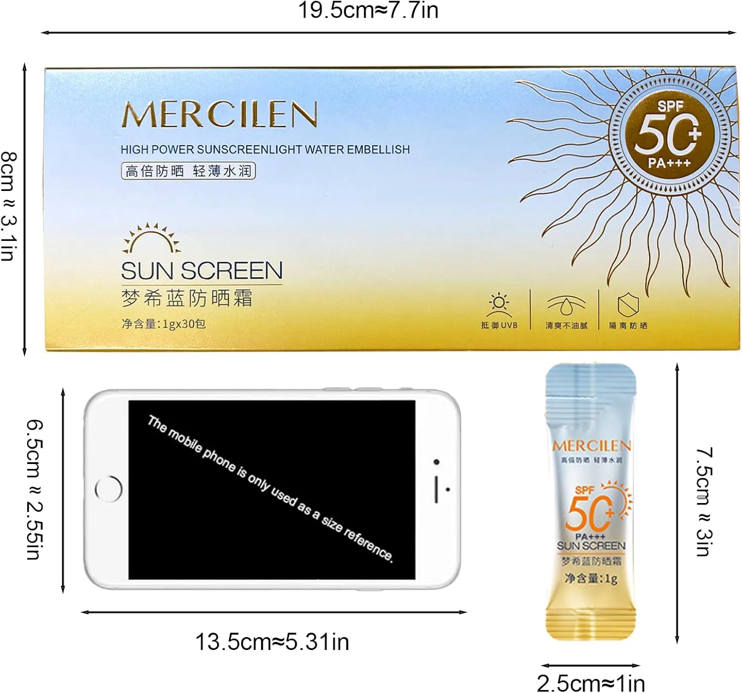 Солнцезащитный крем SPF 50+ Okerker, 60 мини-тюбиков, 1 г каждый — фото 2