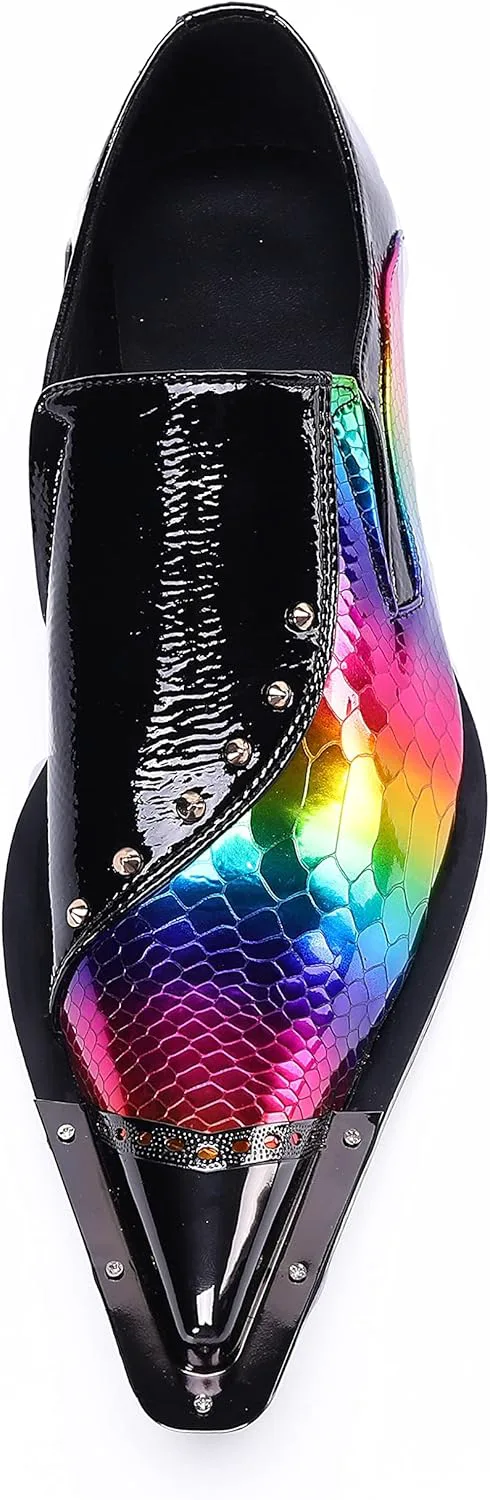 

Мужские лоферы Santimon, официальная обувь для торжеств и выпускных, радужная кожа с отливом, подкладка из натуральной кожи, металлические заклепки, аккуратный носок, роскошные туфли для вечеринок, мультиколор