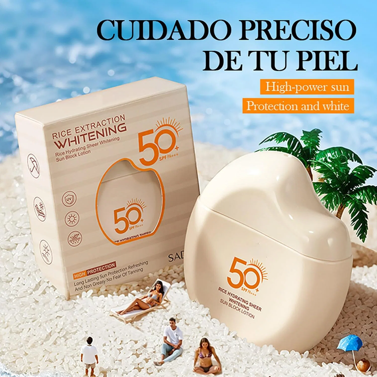 Солнцезащитный крем Rice Sunscreen SPF 50+ PA+++ 60 мл, бежевый Generic — фото 4