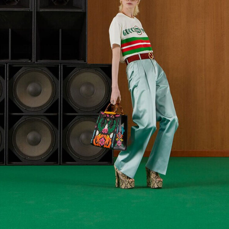 Футболка женская Gucci, оригинальный дизайн, белый / зеленый — фото 4
