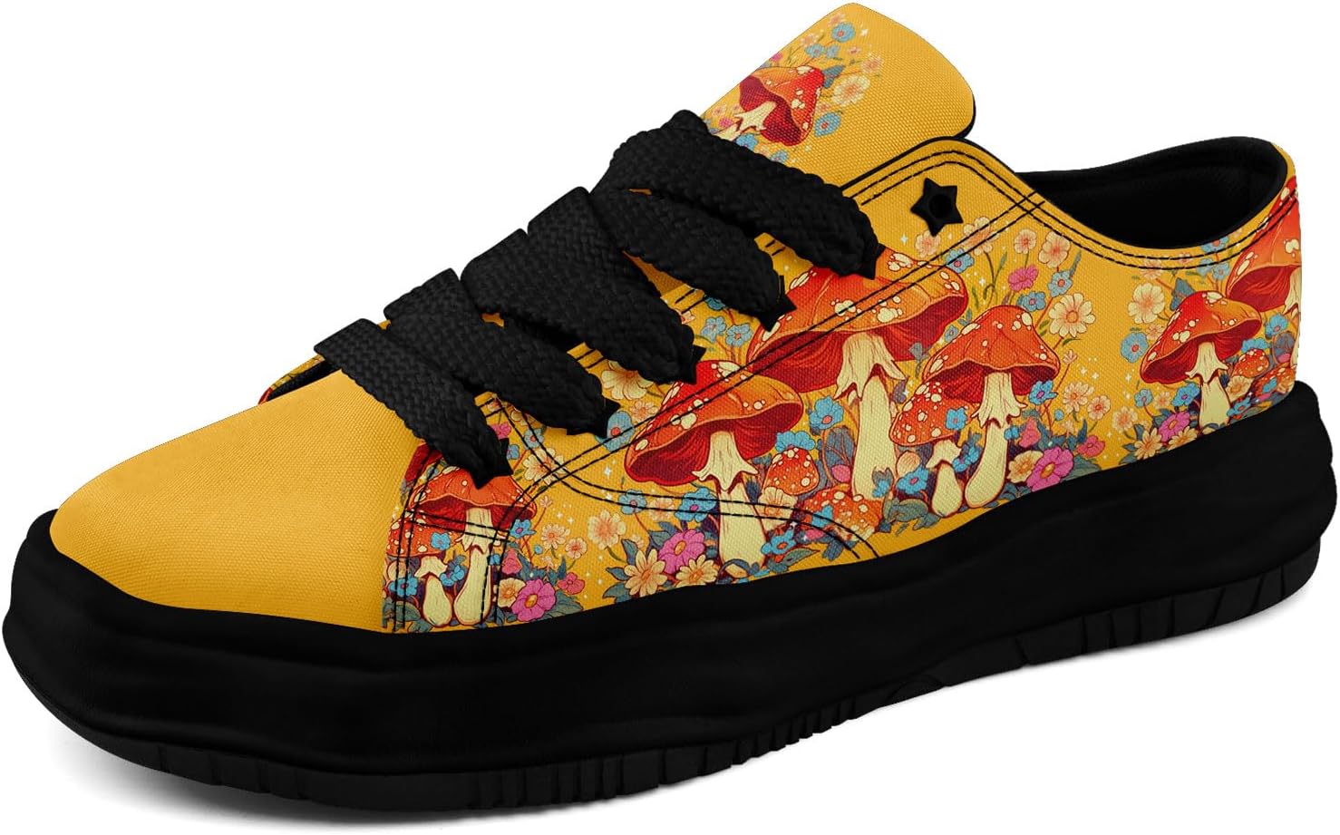 

Кеды AWSOLE с грибным цветочным принтом на холщовой основе для женщин и мужчин, низкие модные шнурованные кроссовки для прогулок, повседневная обувь на весну и лето, черный/синий/желтый/оранжевый