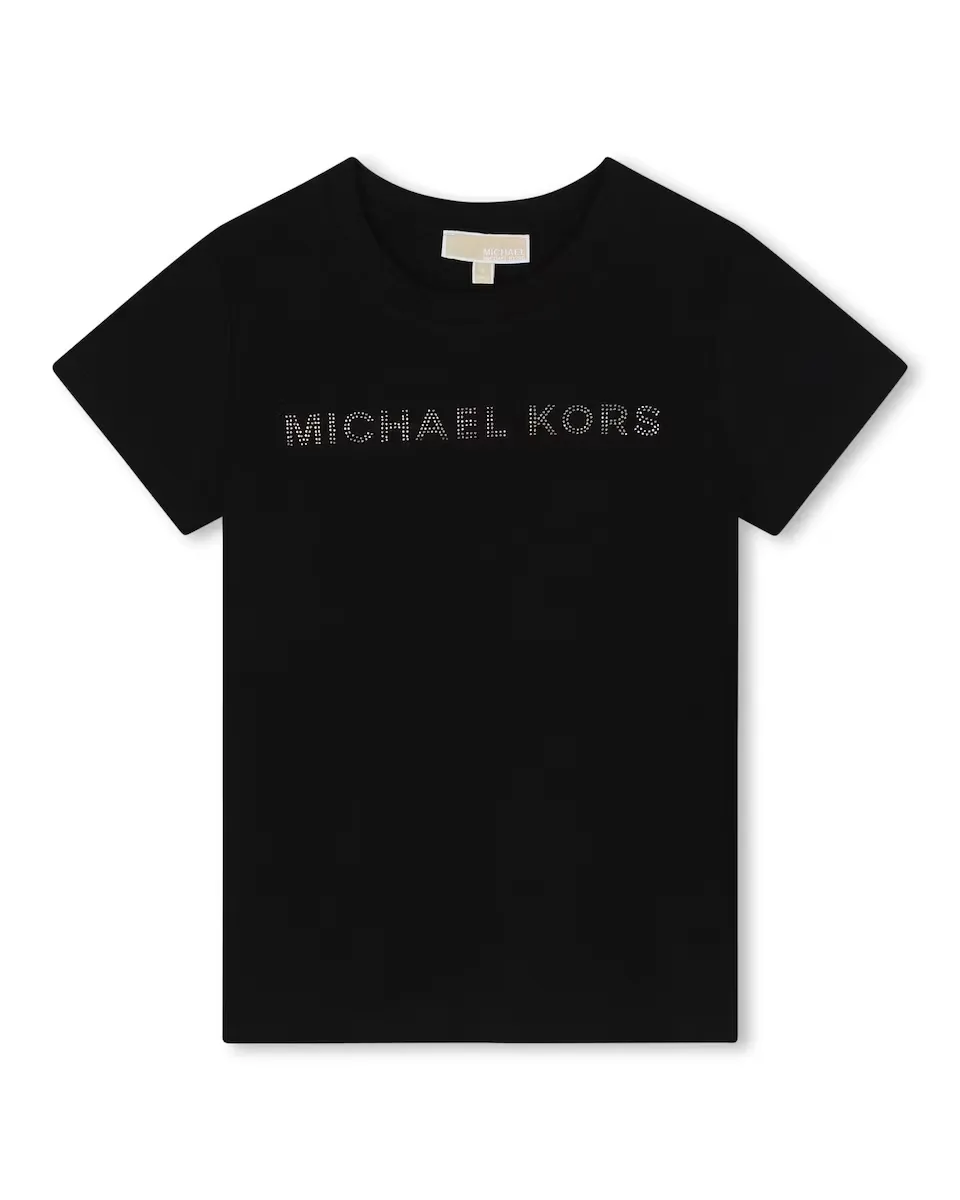 

Футболка для девочки с короткими рукавами и логотипом из стразов Michael Kors, черный