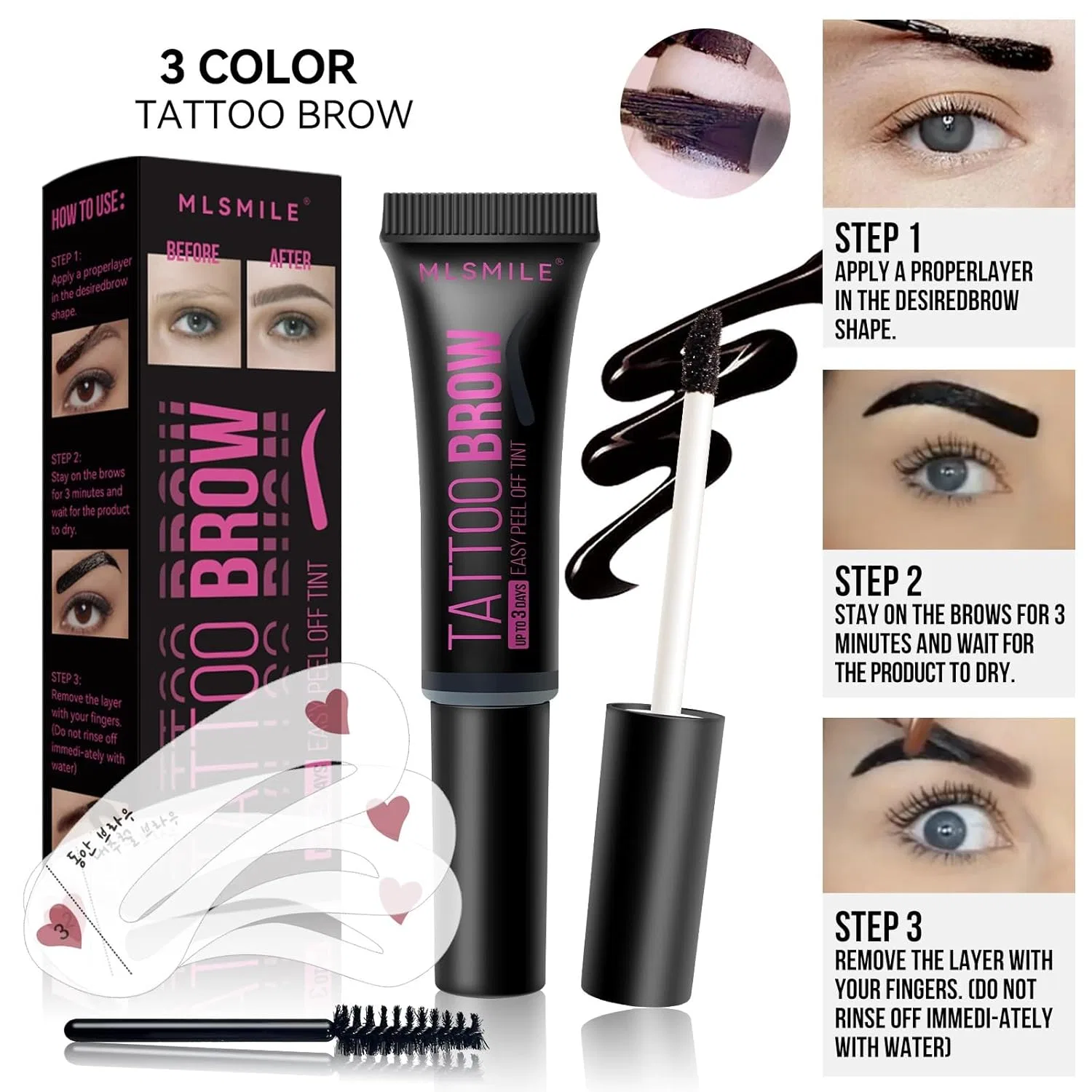 Гель-тинт для бровей Tattoo Brow Peel Off, водостойкий, 3 шт. Beliky Girl — фото 2
