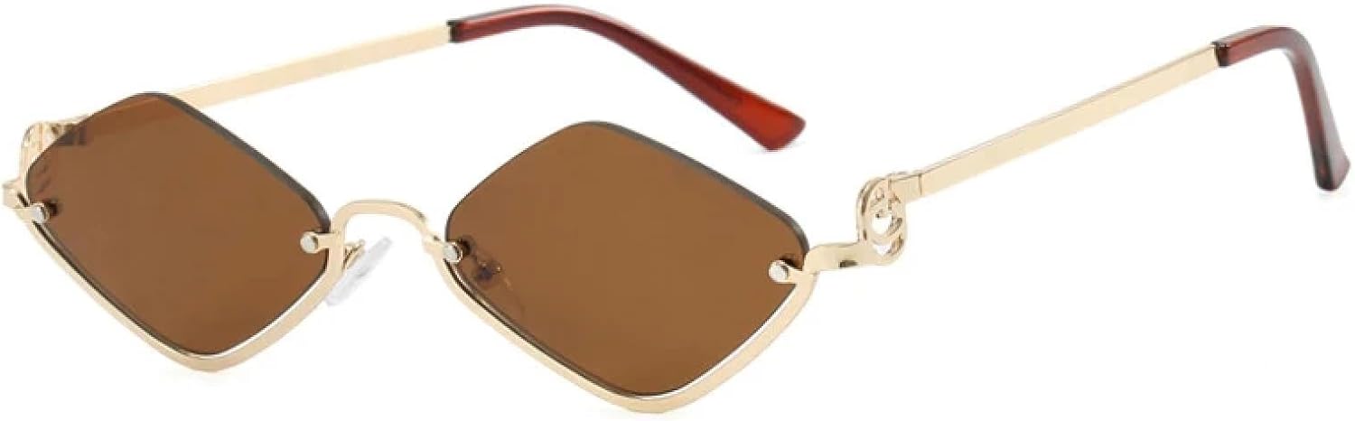 

Роскошные солнцезащитные очки для женщин и мужчин, маленькие, в многоугольной металлической оправе, для вождения и путешествий, очки с защитой от УФ-излучения UV400 TKKTLLT, Gold Brown