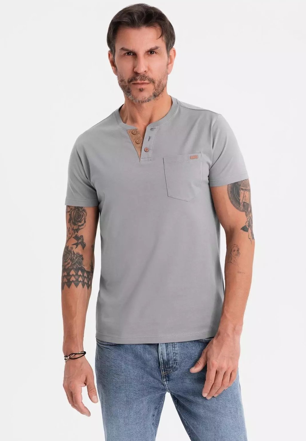 

Базовая футболка BUTTON-DOWN NECK Ombre, серый
