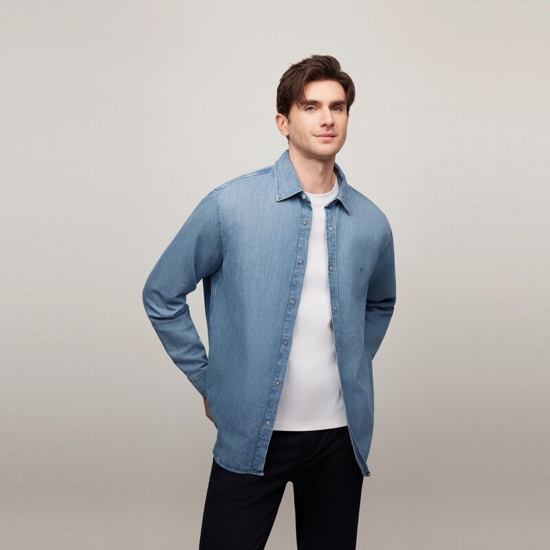 Джинсовая рубашка с вышитым логотипом Tommy Hilfiger, синий — фото 3