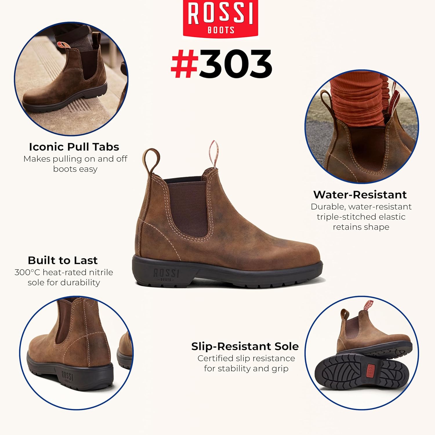 Кожаные челси Rossi Endura 303 для Австралии, унисекс, прочные ботинки до щиколотки Infinity Leather, Tan — фото 2