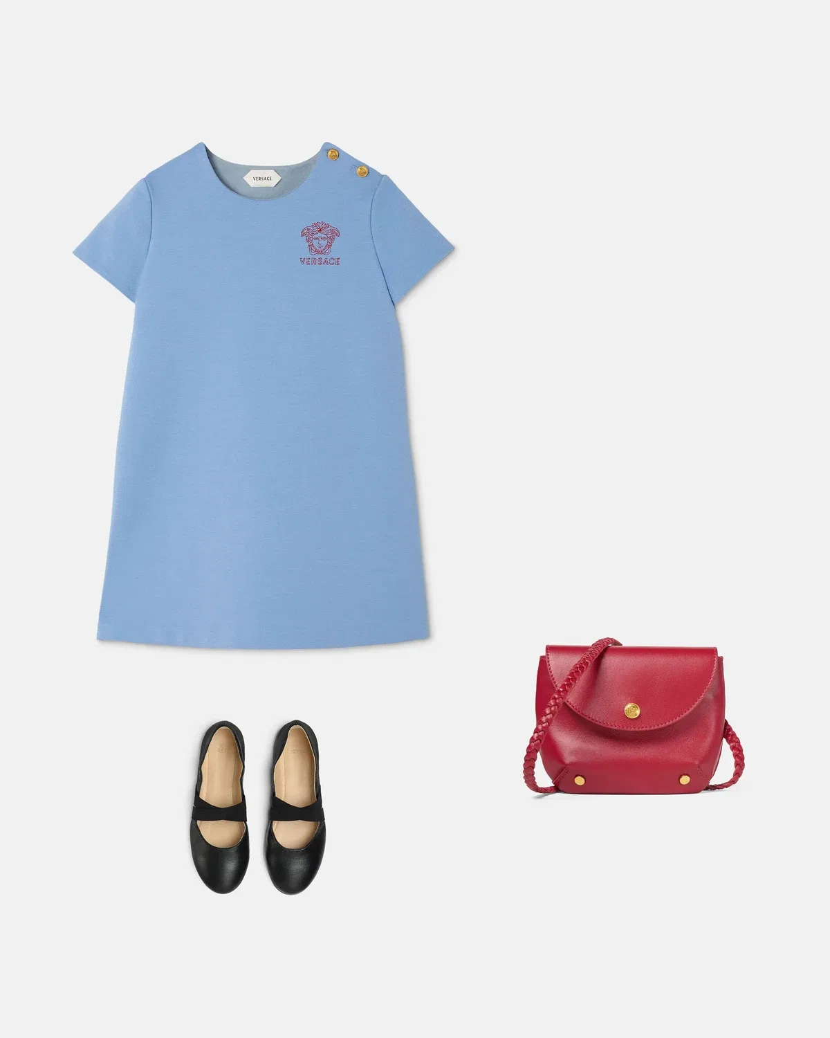 Платье Milano-Stitch с вышитым логотипом для младенцев VERSACE, голубой — фото 2