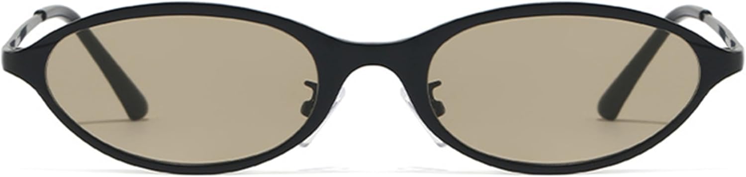 

Солнцезащитные очки Bullabulling в стиле ретро, ​​овальные, металлические, для женщин, стильные «кошачий глаз», в стиле 90-х, легкие, узкие, с модной защитой от УФ-излучения, Black Tea