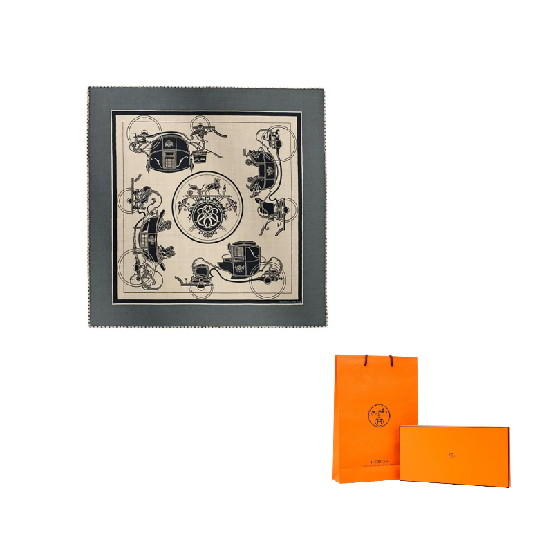 

HERMES Шарф из кашемира Women's Gray Blue/Natural/Blue Ocean