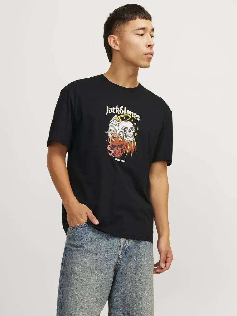 

Рубашка с круглым вырезом Jack & Jones "JORSEVEN SKULL TEE SS CREW NECK SN", черный