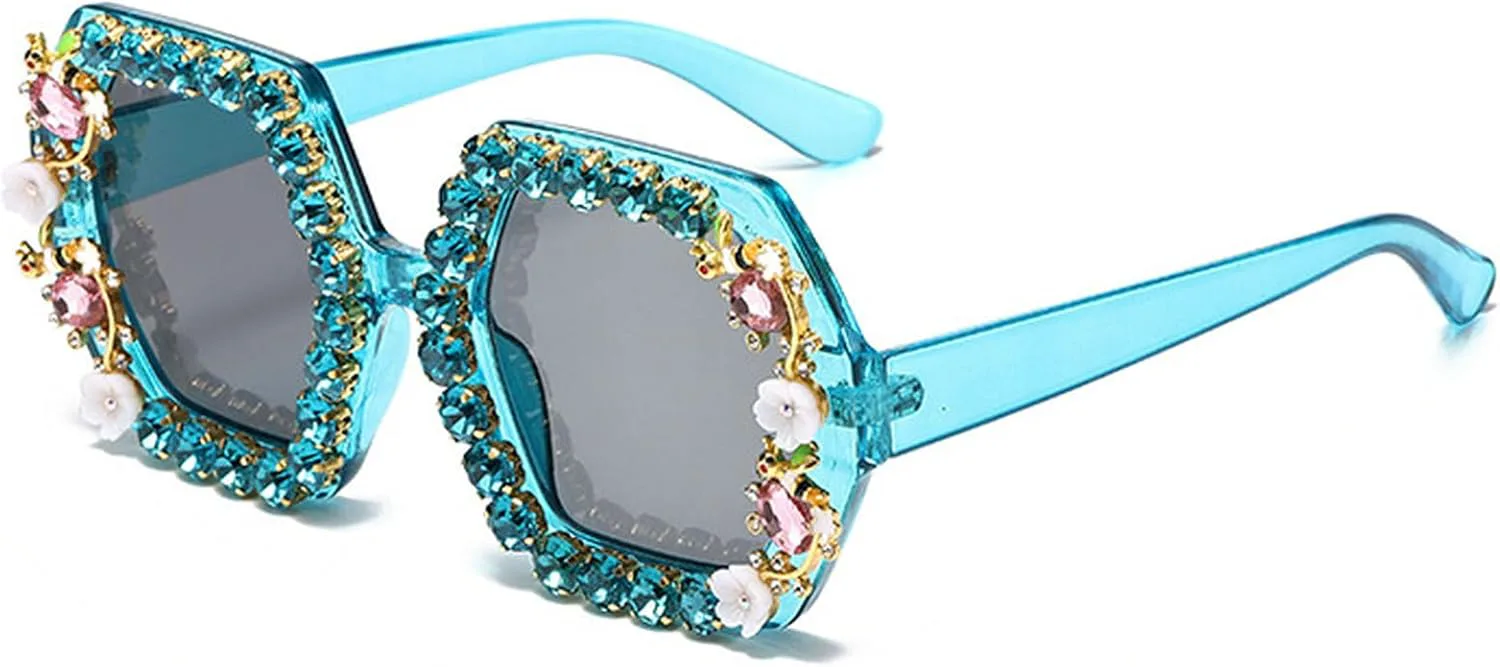 

Крупные сверкающие солнцезащитные очки со стразами, толстая квадратная оправа, солнцезащитные очки для женщин, шестиугольные, квадратные, с бриллиантами mincl, Blue