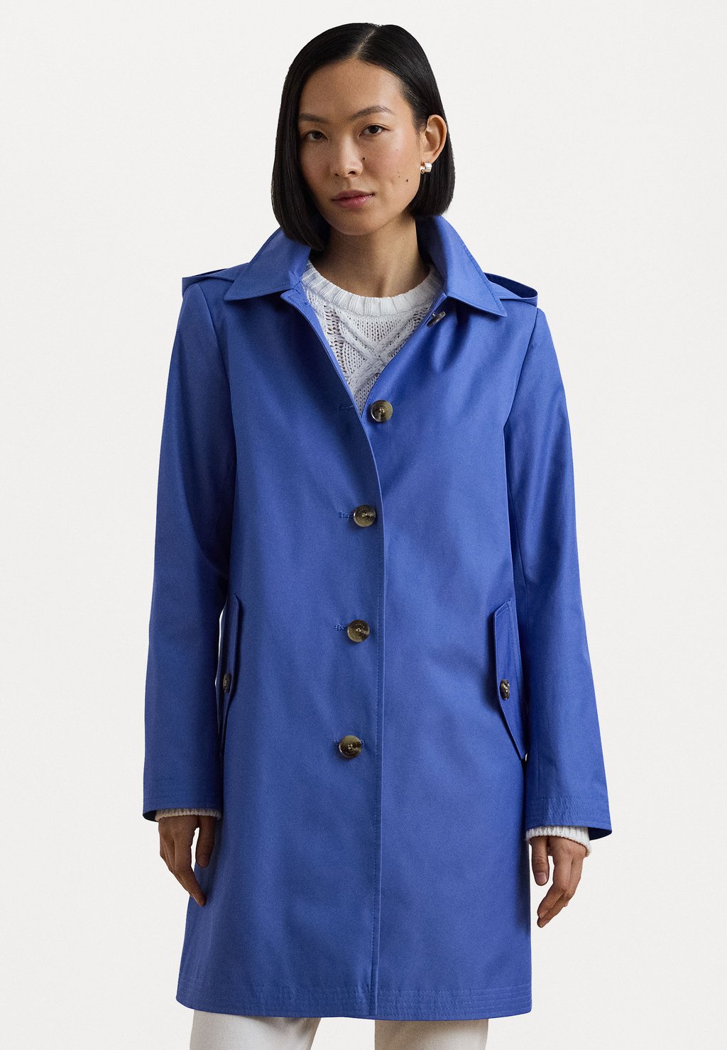 

Короткое пальто HOODED COTTON BLEND BALMACAAN COAT Lauren Ralph Lauren, синий