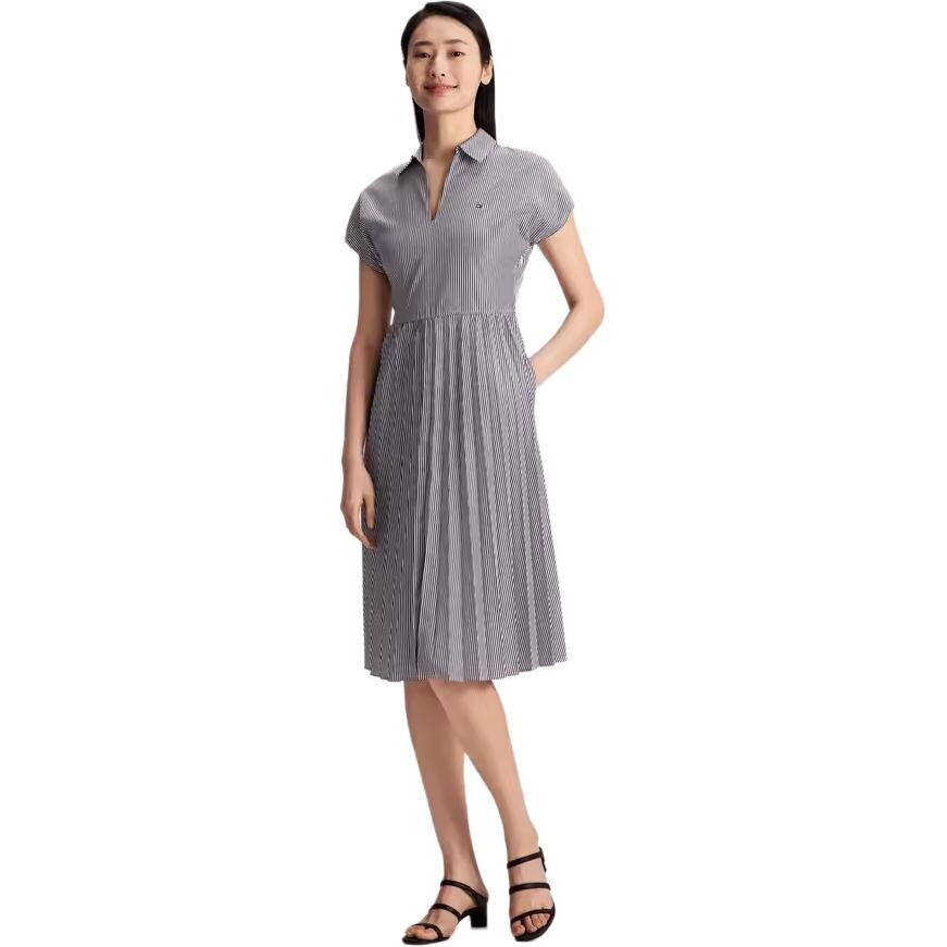 Tommy Hilfiger Женское платье с короткими рукавами и шортами, цвет Black and white stripe 03R — фото 4