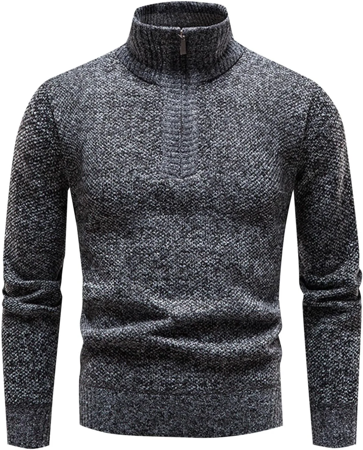 Мужской свитер с четвертью молнии Slim Fit, длинный рукав, вязаный, текстурированный, с высоким воротником — фото 4