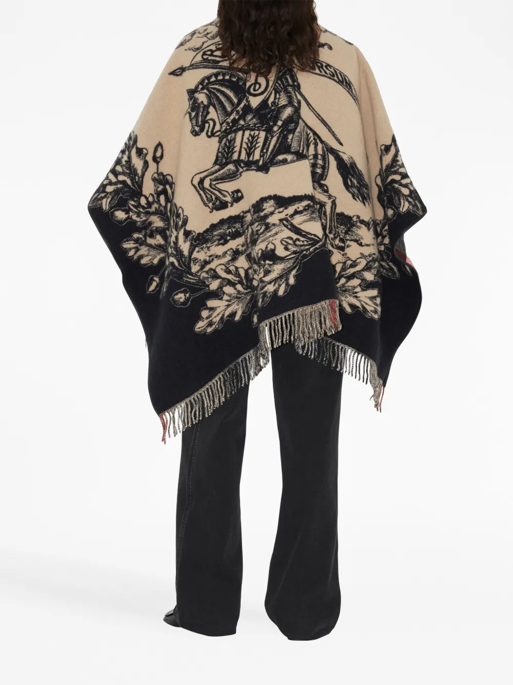 Кейп Burberry Шерстяной Equestrian Knight, унисекс, черный/винтажный бежевый — фото 4