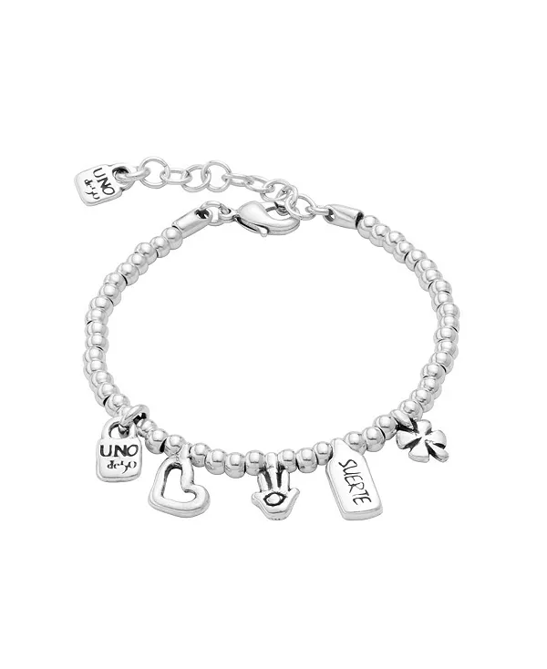 

Браслет из стерлингового серебра с подвесками в виде сердца, клевера и руки Unode50, silver