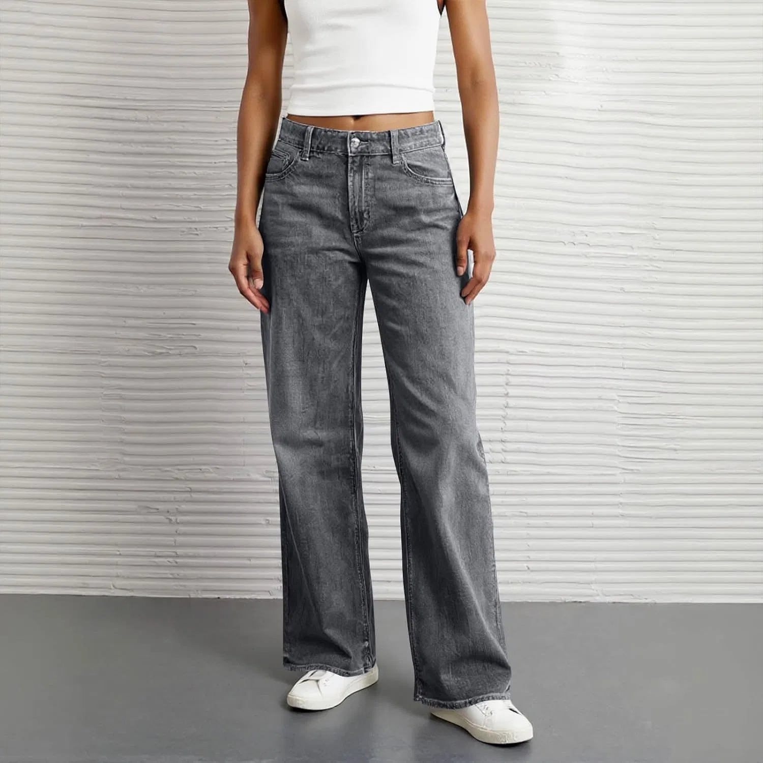 Джинсы с завышенной талией, Mom Jeans, Gray — фото 2