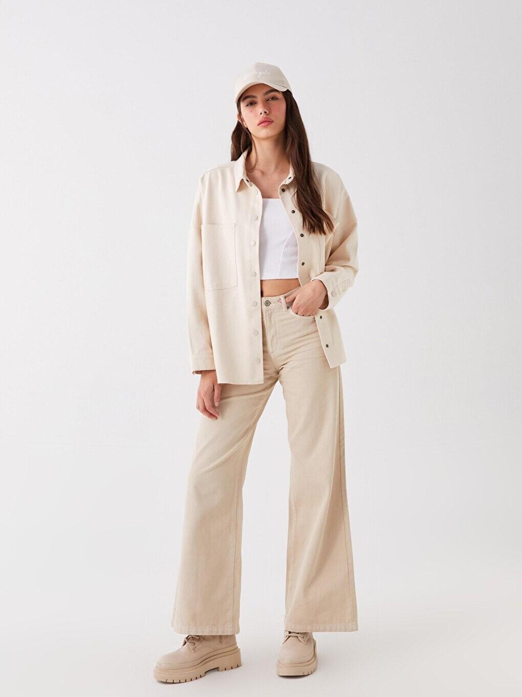 

Длинная базовая рубашка Oversize бежевая KOOR