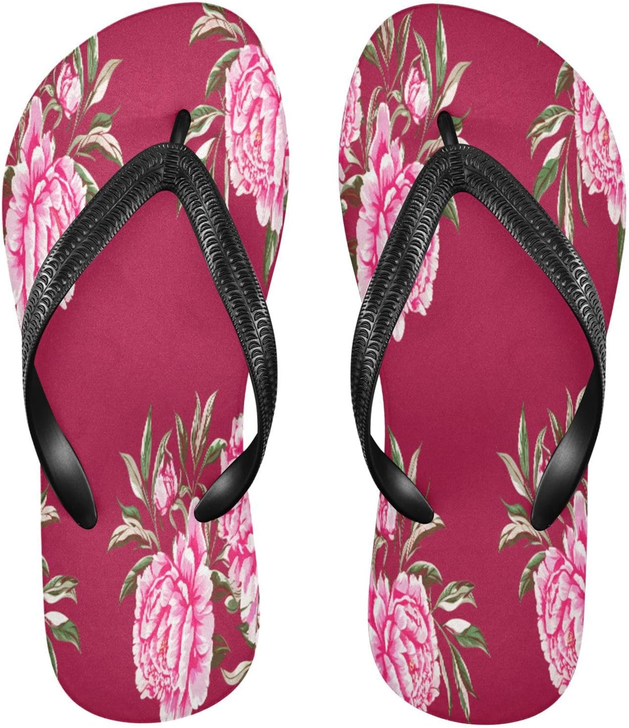 

Вьетнамки с цветами пиона и красными листьями, пляжные шлепанцы, резиновые нескользящие летние тапочки для женщин и мужчин Sinestour