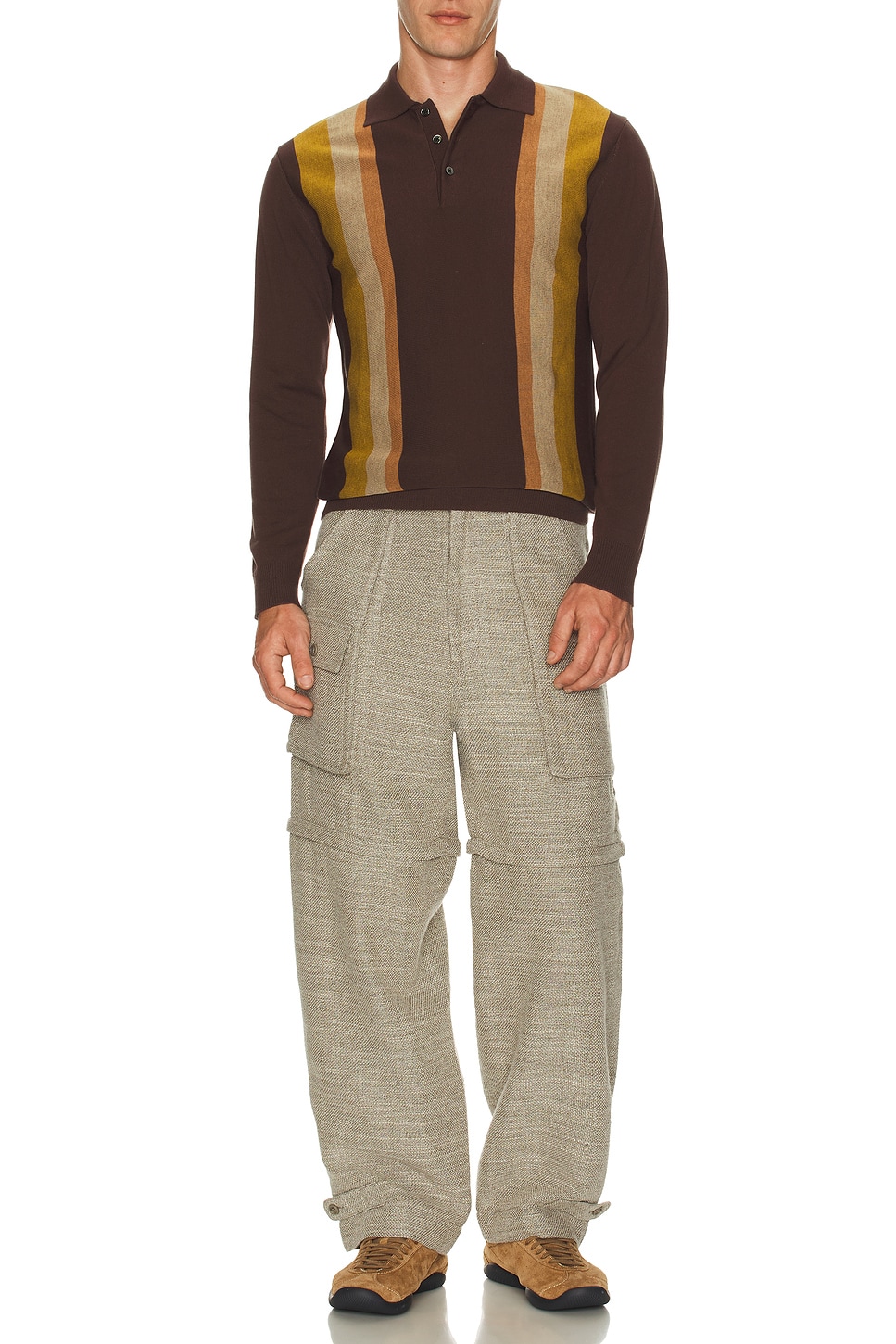 

Вязаный поло в рубчик с узором аргайл Beams Plus, Dark Brown