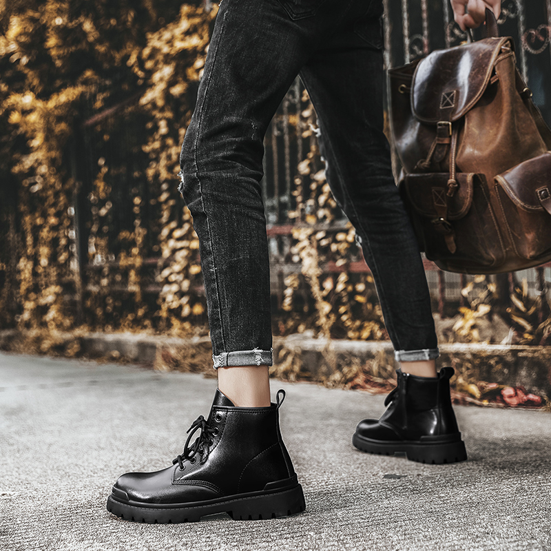 Eminu Короткие полусапоги мартин мужские черные с 8 люверсами, цвет Black 8 Eyelets — фото 4