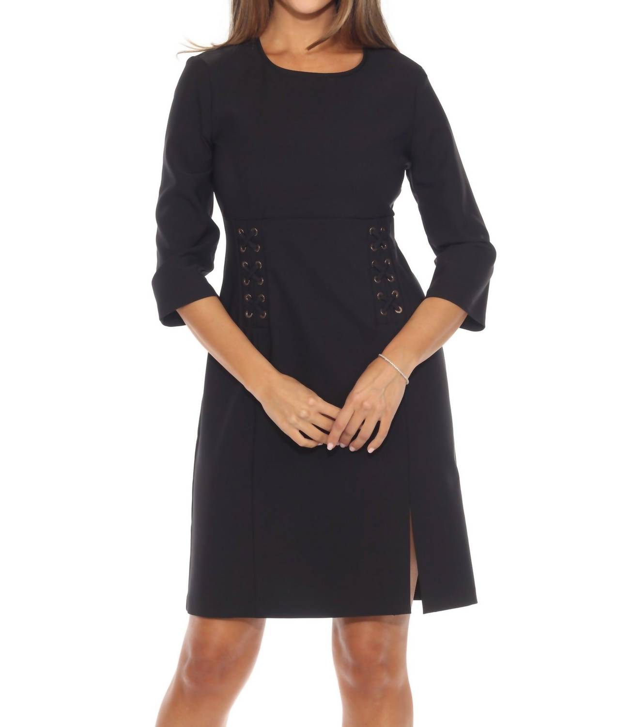 

Joseph Ribkoff Платье А-силуэта с рукавами 3/4 на шнуровке, черное