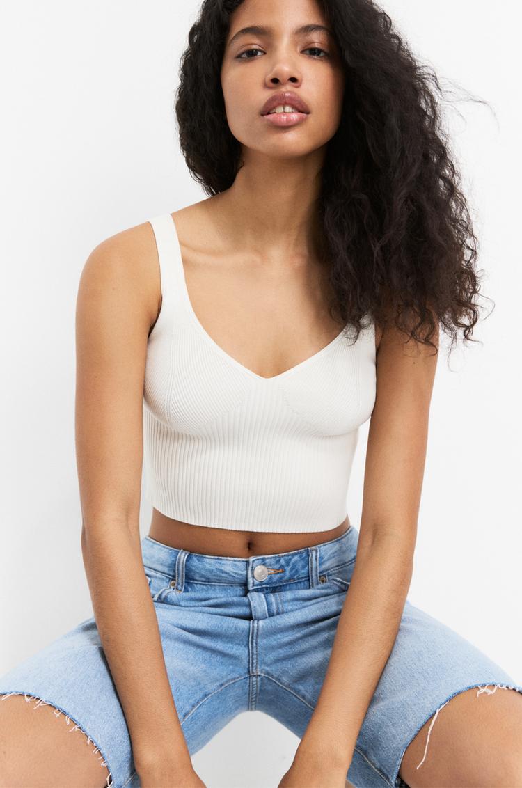

Вязаный топ-бралетт Pull And Bear, экрю