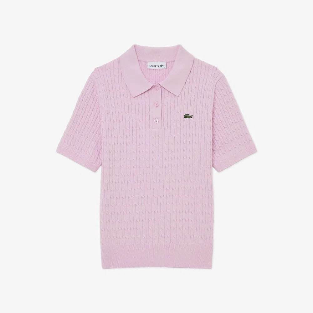 Свитер-поло Lacoste с косами, розовый