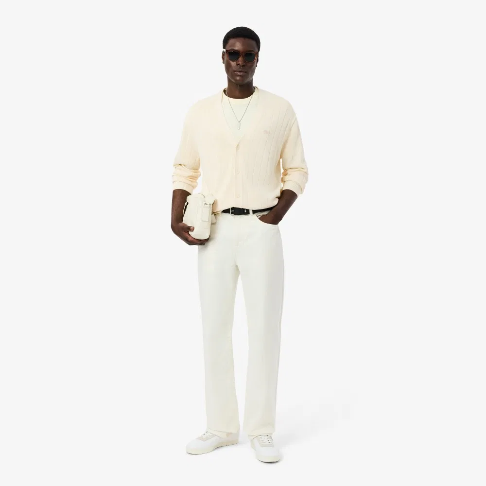 Мужской кардиган с V-образным вырезом Paris Pack Ribbed Knit цвета айвори от Lacoste — фото 4