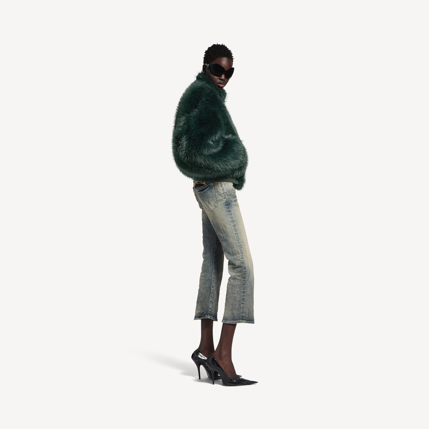 Женская укороченная куртка темно-зеленого цвета BALENCIAGA, темно-зеленый — фото 2