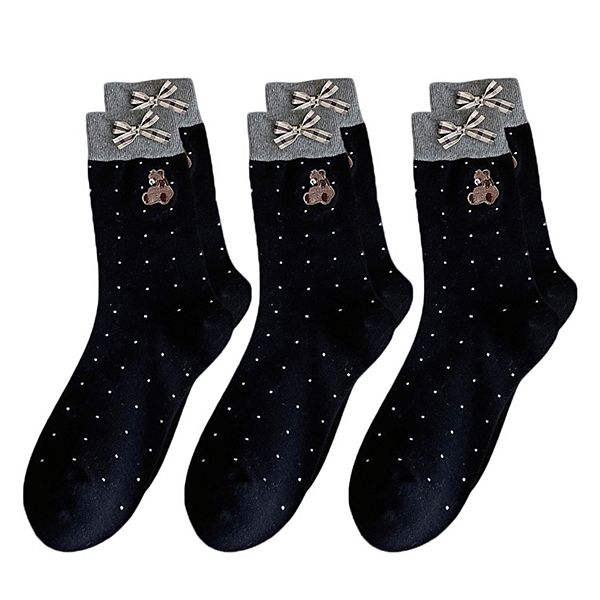

3 пары мягких вязаных носков с вышитым медведем и декоративной лентой-бантом Anna-Kaci, Black
