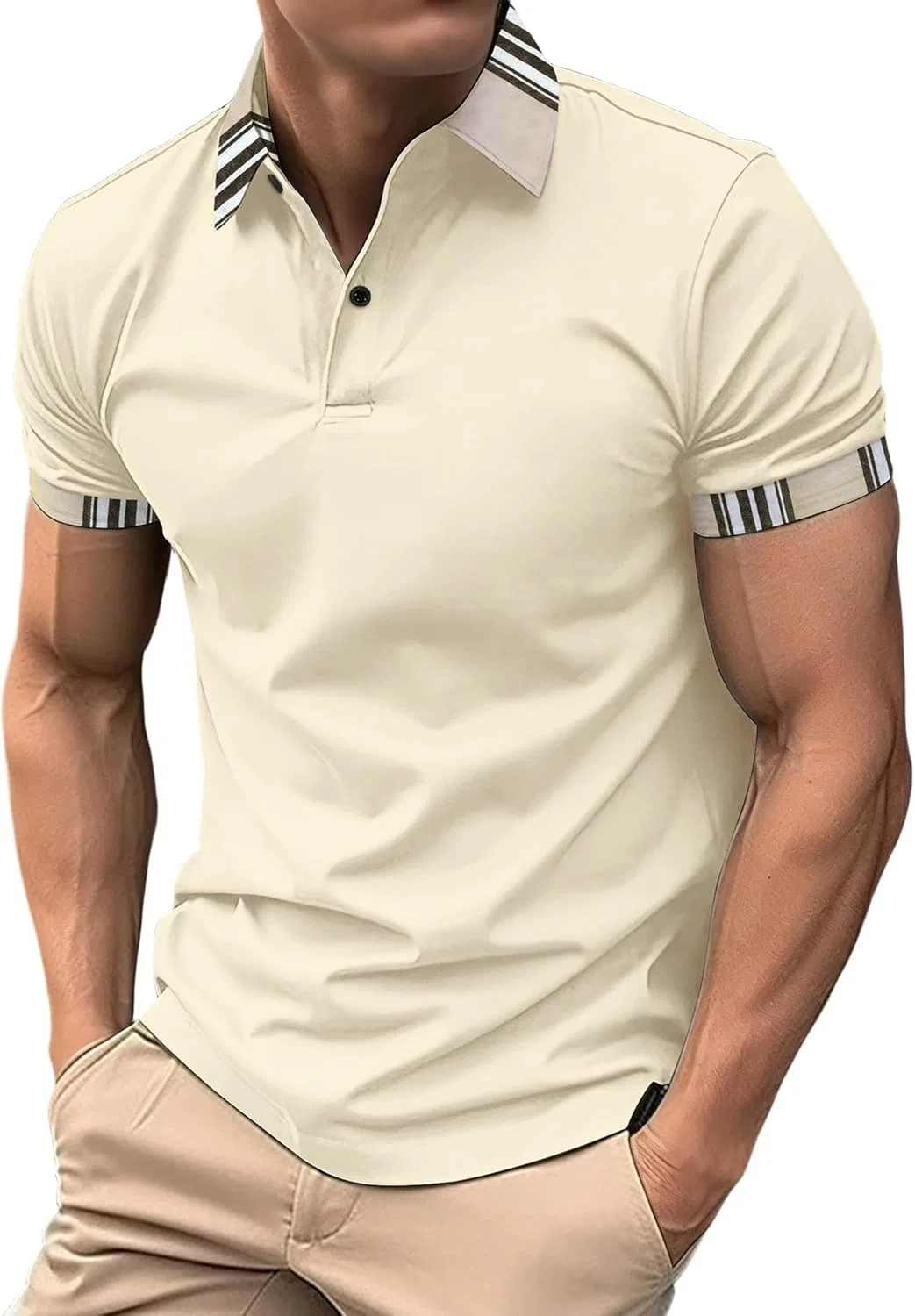 Мужское поло Slim Fit с контрастной отделкой, Khaki