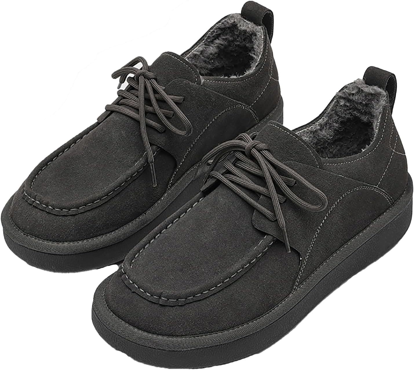 

Мужские замшевые лоферы ENOEGMSD с шнуровкой, теплой подкладкой, удобные, без застежки, с 2 отверстиями, круглым носком, на плоской подошве, зимние, ручной работы, кожаные, противоскользящие, для работы и улицы, серый