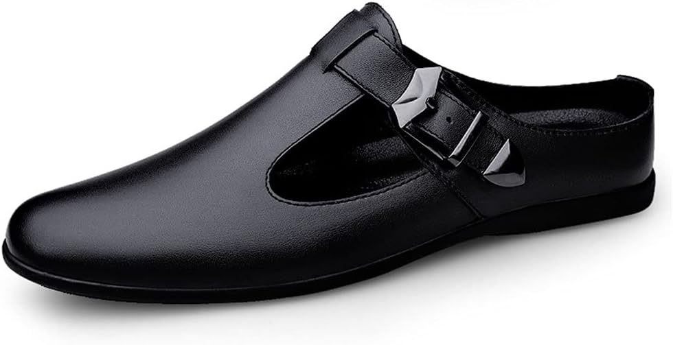 

Мужские мюли CHICLOVEY без задника, сандалии с открытой спиной, дышащая кожаная обувь с вырезами, лоферы на подскальзывание, черный