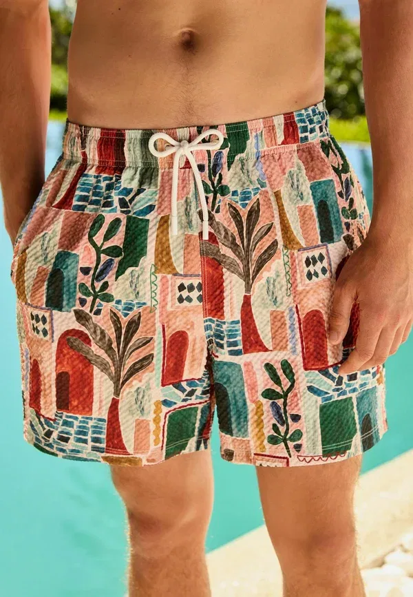 Плавки Next, Regular fit seersucker 5 inch swim shorts, оранжевый с принтом — фото 2