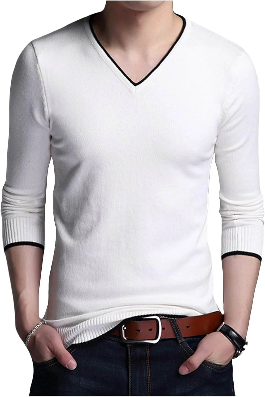 

Мужской пуловер Slim Fit V-образный вырез Jueshanzj